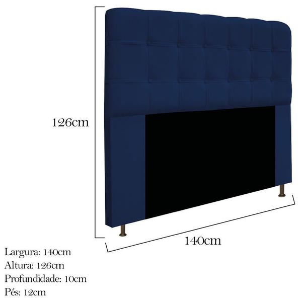 Imagem de Conjunto Cabeceira Estofada Mel 140cm e Calçadeira Mel 140cm Suede Azul Marinho - KDAcanto Móveis