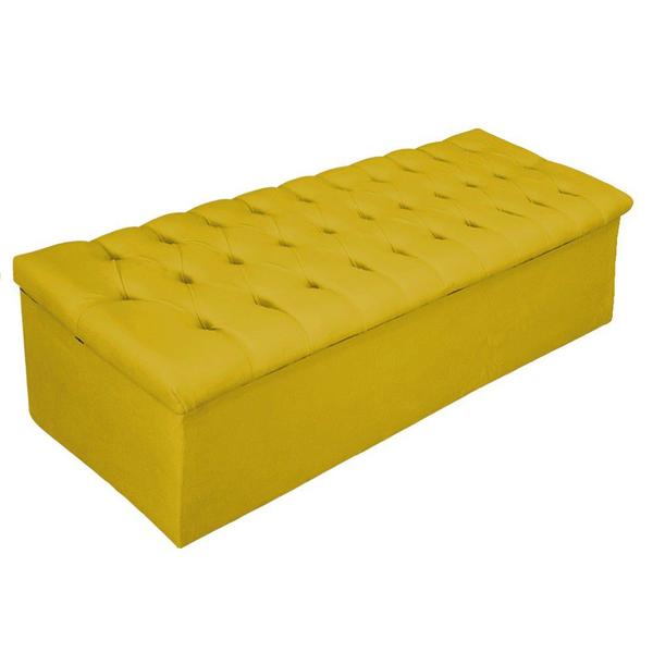 Imagem de Conjunto Cabeceira Estofada Mel 195cm e Calçadeira Mel 195cm material sintético Amarelo