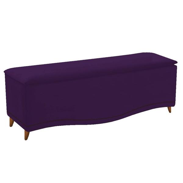 Imagem de Conjunto Cabeceira Estofado Yasmim + Recamier Baú Yasmim 140 Cm Para Cama Box Casal Quarto Suede Roxo - Amarena