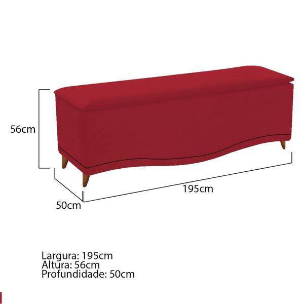 Imagem de Conjunto Cabeceira Estofado Yasmim + Recamier Baú Yasmim 195 Cm Para Cama Box King Size Quarto Suede Vermelho - Amarena