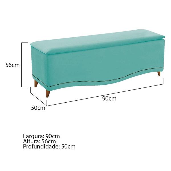 Imagem de Conjunto Cabeceira Estofado Yasmim + Recamier Baú Yasmim 90 Cm Para Cama Box Solteiro Quarto Suede Azul Tiffany - Amarena