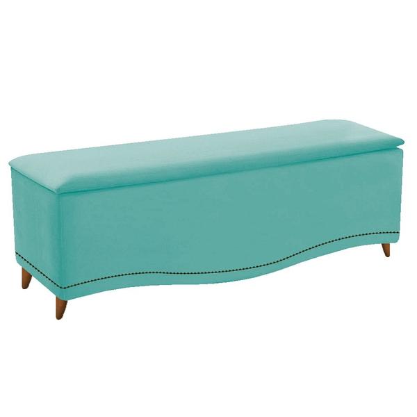 Imagem de Conjunto Cabeceira Estofado Yasmim + Recamier Baú Yasmim 90 Cm Para Cama Box Solteiro Quarto Suede Azul Tiffany - Amarena