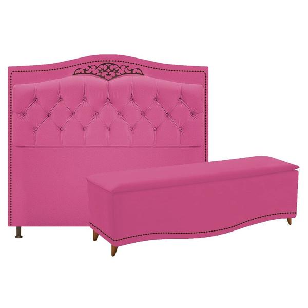 Imagem de Conjunto Cabeceira Estofado Yasmim + Recamier Baú Yasmim 90 Cm Para Cama Box Solteiro Quarto Suede Pink - Amarena