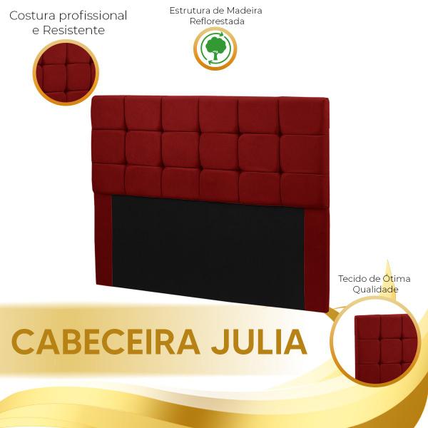 Imagem de Conjunto Cabeceira Julia + Calçadeira Munique 1,40 Veludo Vermelho - Shop das Cabeceiras