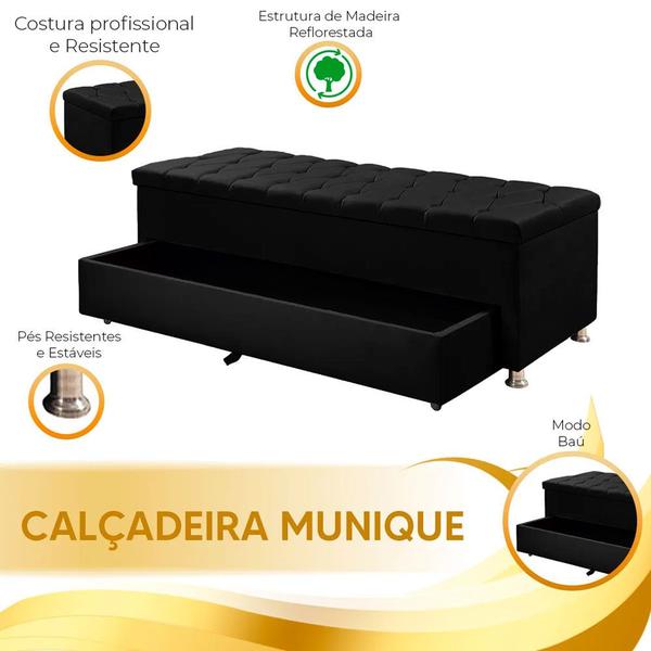 Imagem de Conjunto Cabeceira Julia + Calçadeira Munique 195cm Veludo Shop das Cabeceiras