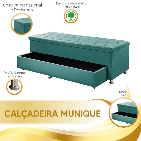 Imagem de Conjunto Cabeceira Mila + Calçadeira Munique 1,60 Veludo Turquesa - Shop das Cabeceiras