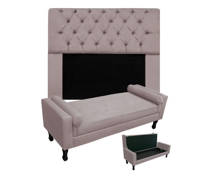 Imagem de Conjunto Cabeceira Mirage Com Recamier Baú Fenix Queen 160 cm Suede Rose - DL DECOR