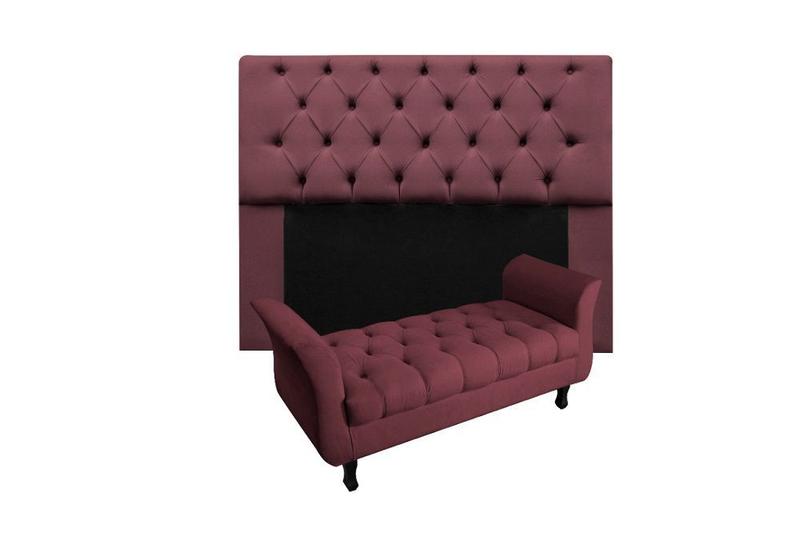 Imagem de Conjunto cabeceira mirage queen 160cm + recamier calçadeira new grecia 160cm suede bordo