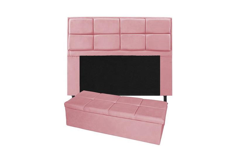 Imagem de Conjunto cabeceira queen 160cm munique + recamier calçadeira 160cm suede rosa