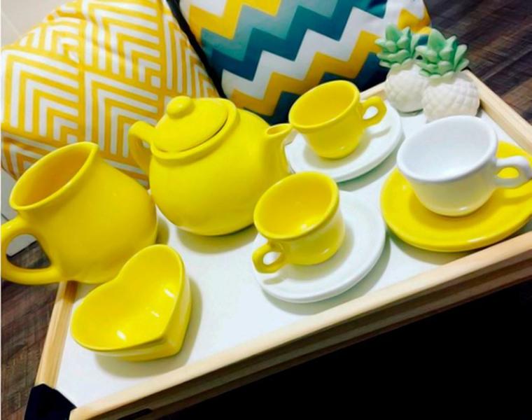 Imagem de Conjunto Café Amarelo E Branco