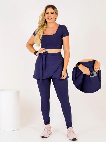 Imagem de Conjunto Calça Legging Saia Com Bolso Laço  + Top Cropped Moda Fitness Evangélica Academia The Start