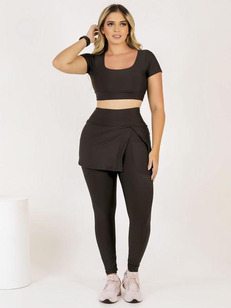 Conjunto Calça legging Saia Fenda Com Bolso Top Cropeed Moda Evangélica Fitness Treino Academia The Start Imagem de Conjunto Calça legging Saia Fenda Com Bolso Top Cropeed Moda Evangélica Fitness Treino Academia The Start