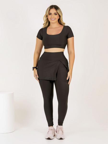 Conjunto Calça legging Saia Fenda Com Bolso Top Cropeed Moda Evangélica Fitness Treino Academia The Start Imagem de Conjunto Calça legging Saia Fenda Com Bolso Top Cropeed Moda Evangélica Fitness Treino Academia The Start