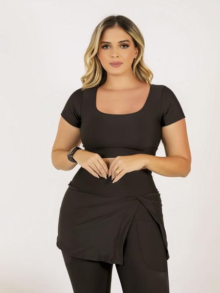 Conjunto Calça legging Saia Fenda Com Bolso Top Cropeed Moda Evangélica Fitness Treino Academia The Start Imagem de Conjunto Calça legging Saia Fenda Com Bolso Top Cropeed Moda Evangélica Fitness Treino Academia The Start