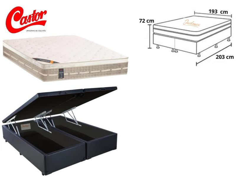 Imagem de Conjunto Cama Box Baú Casal King Bipartido + Colchão Castor Premium Tecnopedic  Linha Alta e Firme 193x203x72