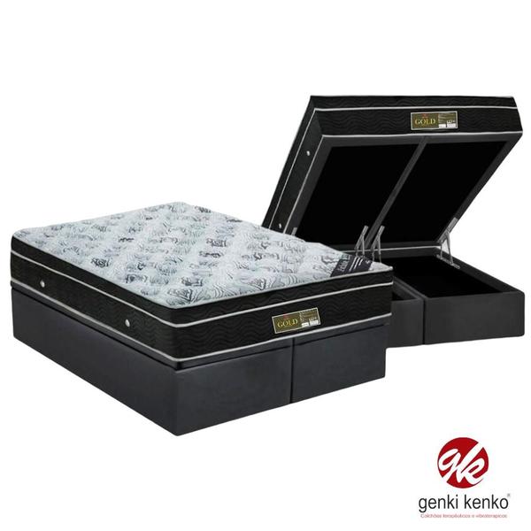 Conjunto Cama Box Baú Queen + Colchão Molas Ensacadas Queen Linha Gold material sintético - GENKI KENKO Imagem de Conjunto Cama Box Baú Queen + Colchão Molas Ensacadas Queen Linha Gold material sintético