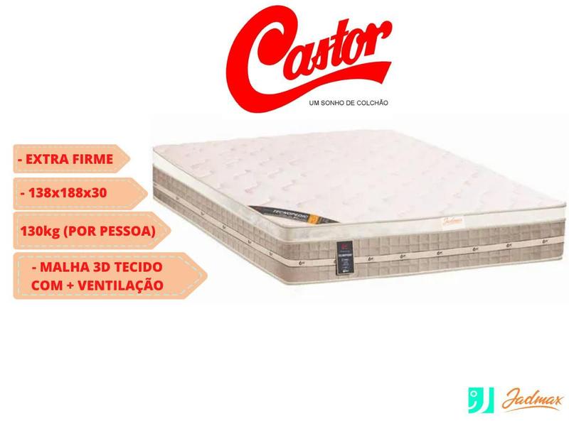 Imagem de Conjunto Cama Box Baú Reforçada + Colchão Castor de Molas Premium Tecnopedic 138x188x72 (Linha Firme)