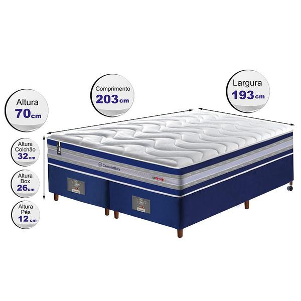 Imagem de Conjunto Cama Box King de Molas Ensacadas D33 Cama inBox Select Firme 193x203x70 Azul