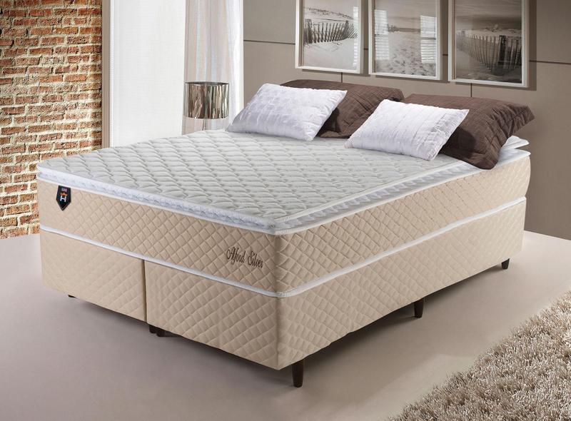 Conjunto Cama Box King Size Alford 193x203x66 Bege c/ Molas Ensacadas - King House