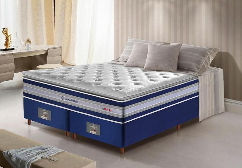 Imagem de Conjunto Cama Box Queen de Molas Ensacadas D33 com Pillow TOP Cama inBox Select 158x198x70 Azul