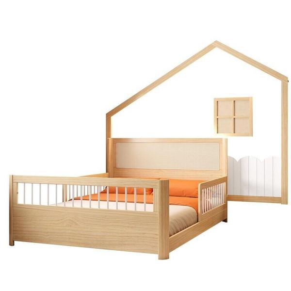 Imagem de Conjunto Cama Casal Montessoriana Wave Reversivel  e Moldura com LED Dream Decor Casatema Natural / Branco