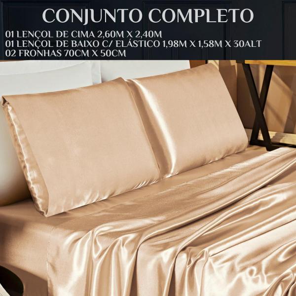 Imagem de Conjunto Cama Casal Queen Size Imperial Seda Alto Brilho