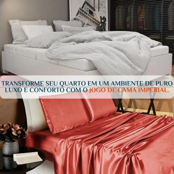 Imagem de Conjunto Cama Casal Queen Size Imperial Seda Alto Brilho