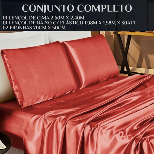 Imagem de Conjunto Cama Casal Queen Size Imperial Seda Alto Brilho