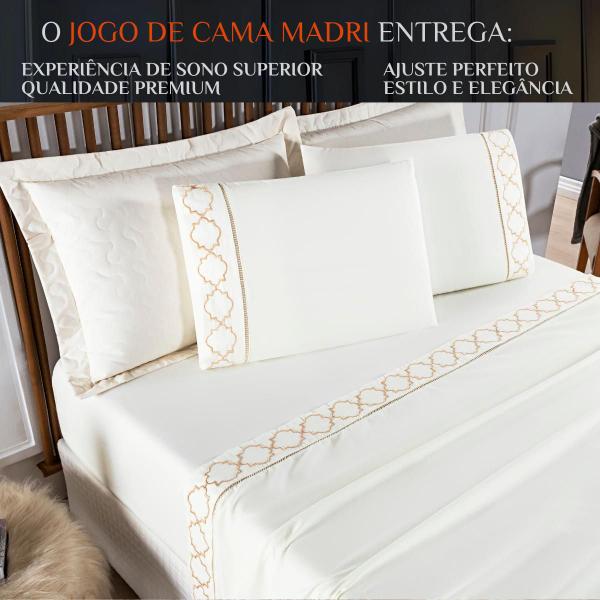 Imagem de Conjunto Cama Casal Queen Size Madri Bordado 300 Fios Super Macio INFINITY