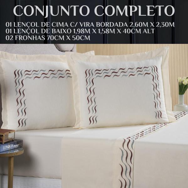 Imagem de Conjunto Cama Casal Queen Size Safira Bordada 100% Algodao