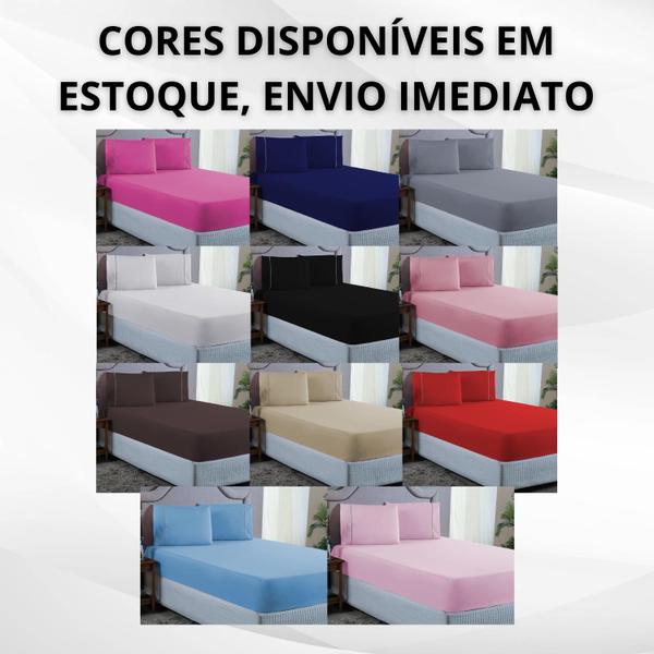 Imagem de Conjunto Cama King Size 400 Fios Lençol com Elástico Fronha Ponto Palito 3 peças 40cm Altura