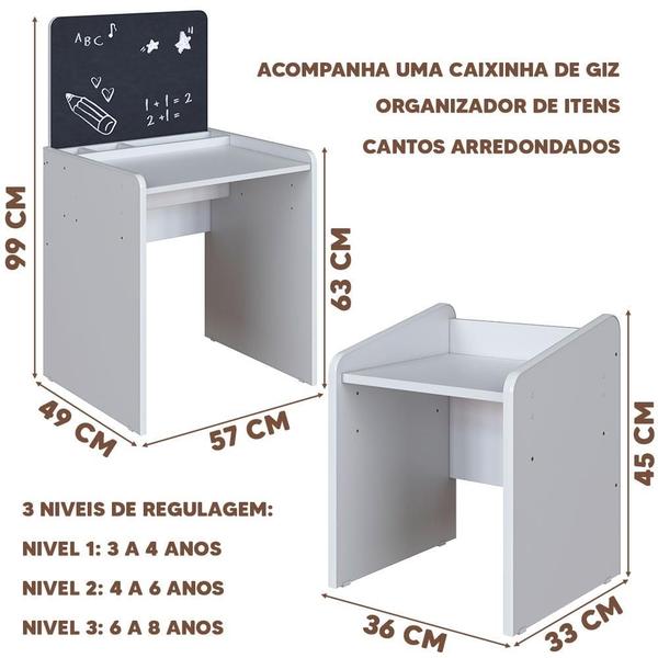 Imagem de Conjunto Cama Montessoriana Com Colchão Ortobom Mesa Infantil Aveiro Oak Branco Shop JM