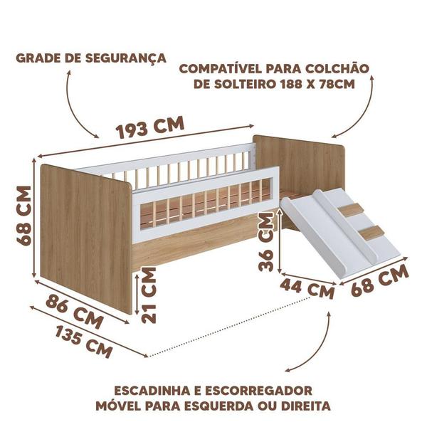 Imagem de Conjunto Cama Montessoriana E Colchão Com Mesinha Com Lousa E Cadeirinha Infantil Aveiro Oak Branco Cassian Shop Jm