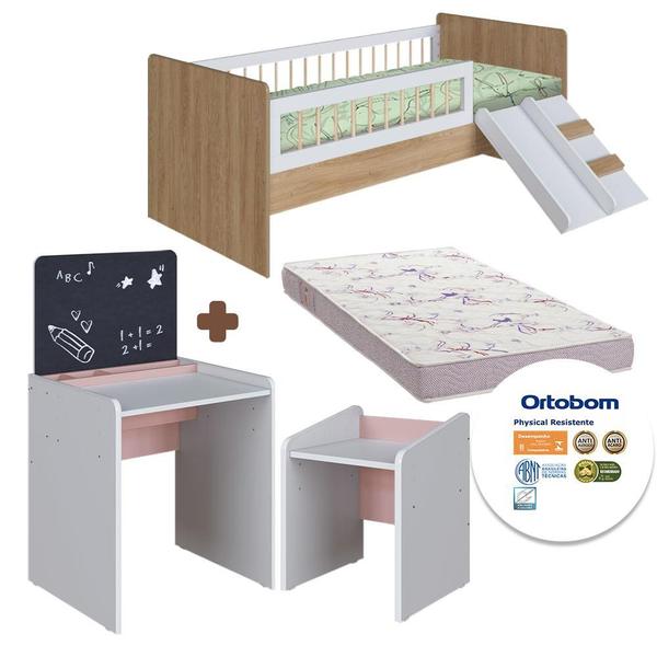 Conjunto Cama Montessoriana E Colchão Ortobom Com Mesinha Com Lousa E Cadeirinha Infantil Aveiro Oak Branco Rosa Cassian Shop Jm - Completa Móveis Imagem de Conjunto Cama Montessoriana E Colchão Ortobom Com Mesinha Com Lousa E Cadeirinha Infantil Aveiro Oak Branco Rosa Cassian Shop Jm