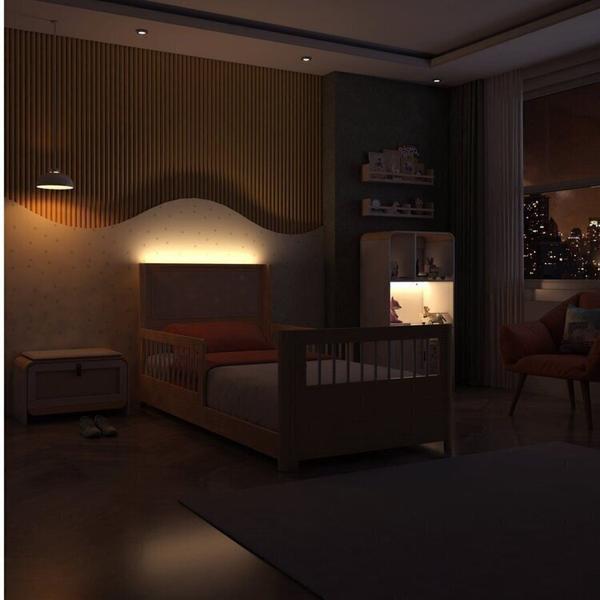 Imagem de Conjunto Cama Solteiro Montessoriana Reversível,estante 4 Nichos e Led, Sapateira 1 Pt Infantil Wave Casatema