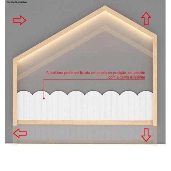 Imagem de Conjunto Cama Solteiro Wave Montessoriana Led, Grade de Proteção e Moldura Dream Decor Led Casatema Natural / Branco