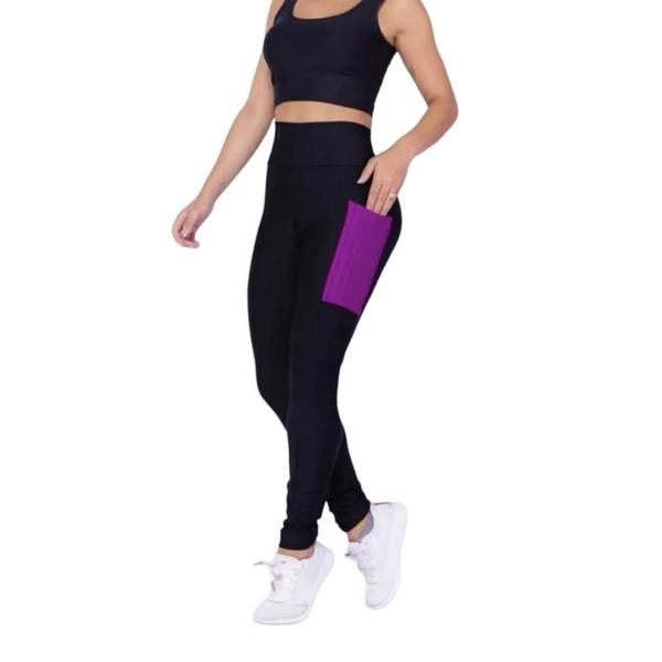 Imagem de Conjunto CAMISETA Blusinha DRY FIT + CALÇA LEGGING BOLSOS Femininos Academia Fitness Furadinho 628