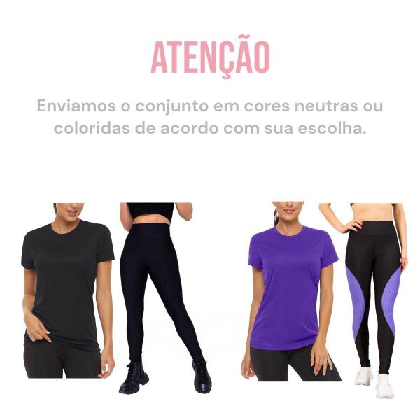 Imagem de Conjunto CAMISETA Blusinha DRY FIT + CALÇA LEGGING BOLSOS Femininos Academia Fitness Furadinho 628