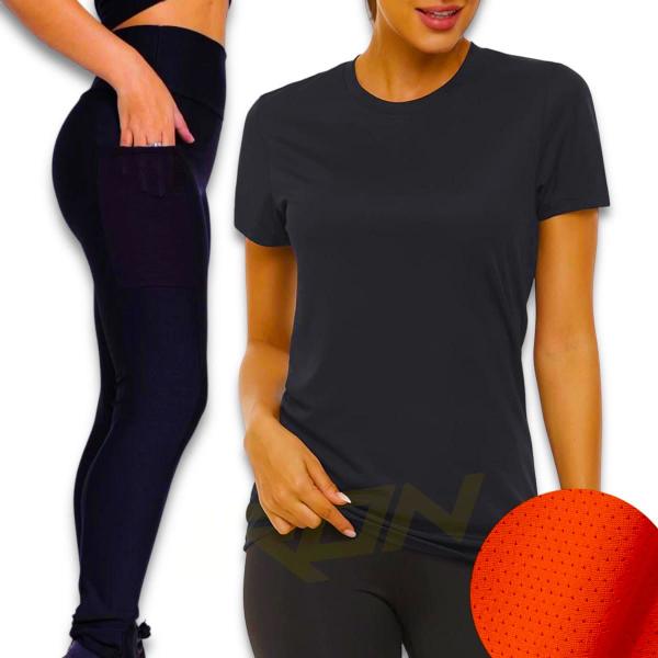 Imagem de Conjunto CAMISETA Blusinha DRY FIT + CALÇA LEGGING BOLSOS Femininos Academia Fitness Furadinho 628