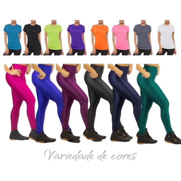 Imagem de Conjunto Camiseta BLUSINHA MALHA FRIA POLIAMIDA + Calça LEGGING 3D Leg Corrida Academia Fitness 573