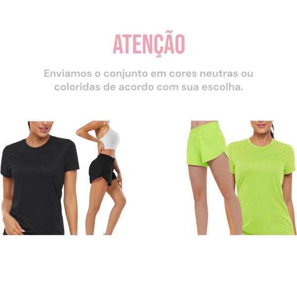 Imagem de Conjunto Camiseta Blusinha MALHA FRIA POLIAMIDA + Short TACTEL Yoga Academia Corrida 560