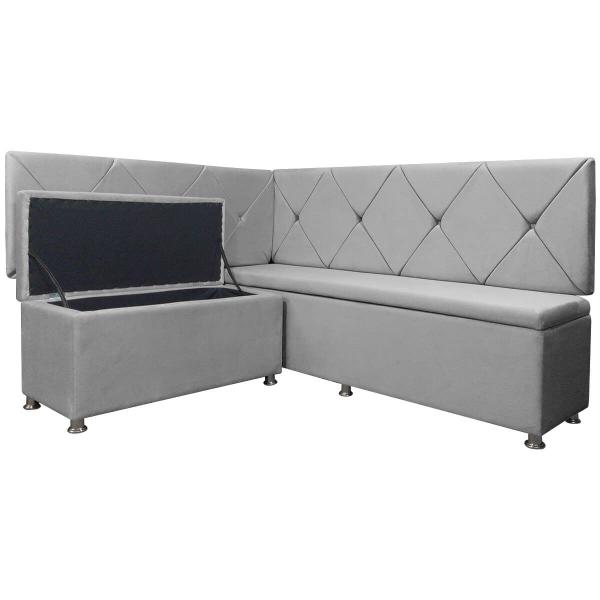 Imagem de Conjunto Canto Alemão com Bau para Bar Lanchonete Cinza Claro 125x160cm SOFA STORE