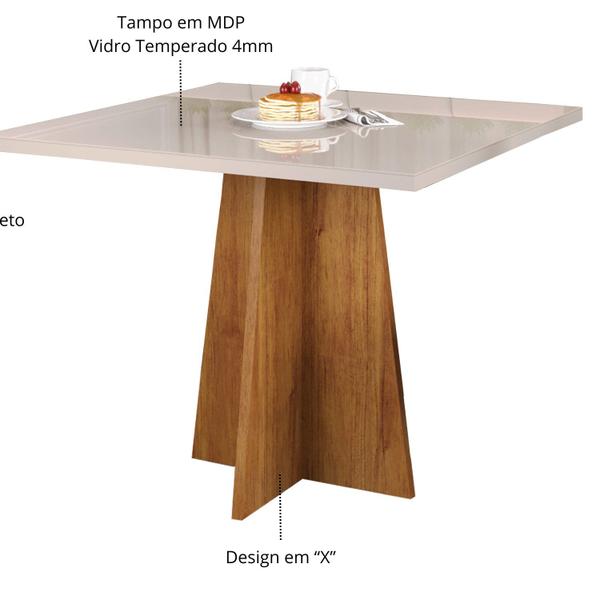 Imagem de Conjunto Canto Alemão com Baú Trento Mesa Quadrada com Vidro 90x90 e 2 Cadeira Venus em Mdp/mdf Mel/Marfim/Off White