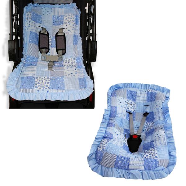 Imagem de Conjunto Capa de Bebê Conforto e Capa de Carrinho Bebê - Patchwork Azul