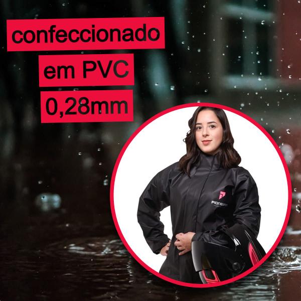 Imagem de Conjunto Capa de chuva Feminina Motoqueiro Tamanho XG PVC 0,28mm Combate Com Gola Preto Pioneira - 2900-F-PRE-XG