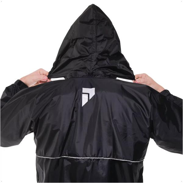 Imagem de Conjunto Capa de Chuva Masculino Tamanho G Capuz Preto Impermeável Motoqueiro Nylon 0,20mm Pioneira - 1101-M-PRE-G