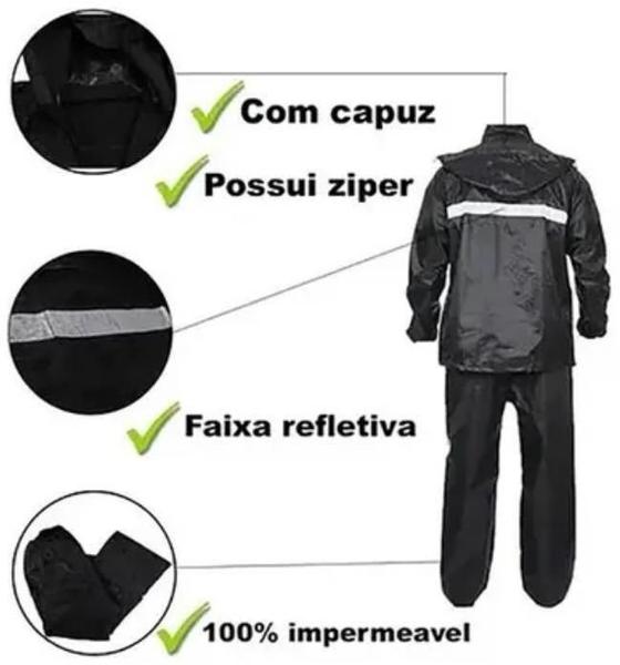 Imagem de Conjunto Capa De Chuva Motoqueiro Com Capuz Faixa Refletiva