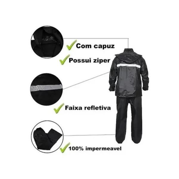 Imagem de Conjunto Capa De Chuva Motoqueiro Com Capuz Faixa Refletiva