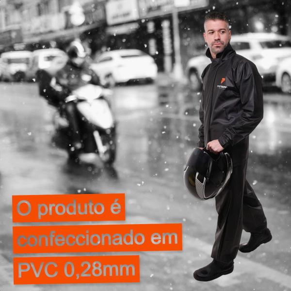 Imagem de Conjunto Capa de chuva Motoqueiro Tamanho P PVC 0,28mm Combate Com Gola Masculino Preto Pioneira - 2900-M-PRE-P