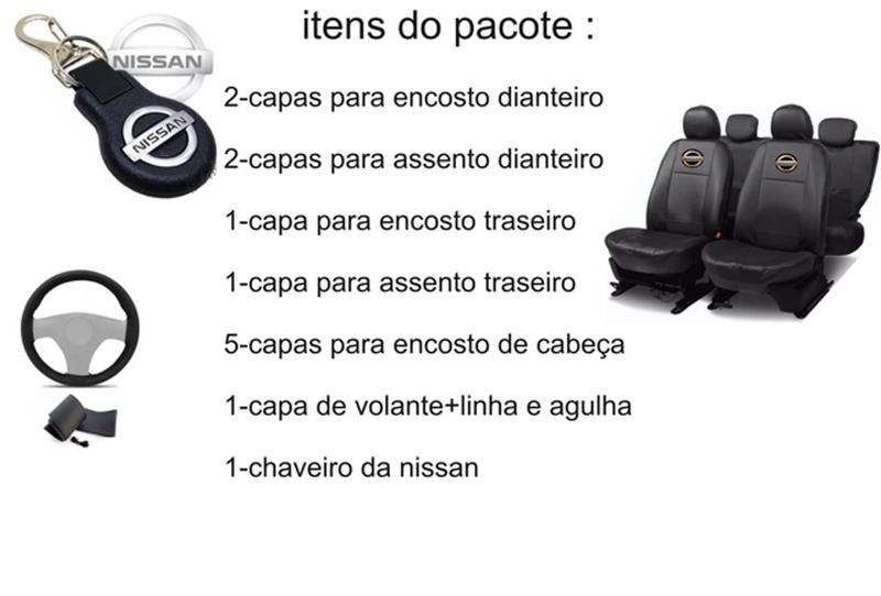 Imagem de Conjunto Capas de Couro Nissan Sentra 2014 + Capa de Volante + Chaveiro Nissan